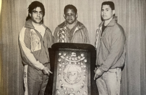 Winning Waro-Rakau player-coach Craig Hiha (left), 1978 captain Lester Mahuika (centre) and 1994 skipper Craig Mahuika (right).