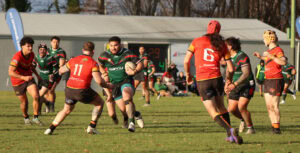 Domanyc Fidow-Kele with a storming run that leads to his try